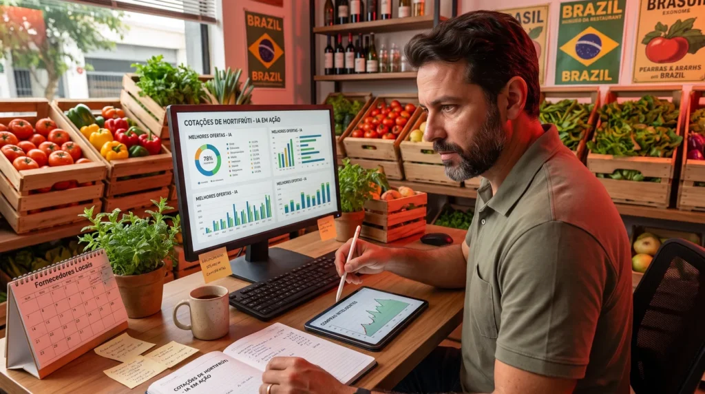 Custo de energia na cozinha: gestor confere o consumo dos equipamentos com um tablet na mão
