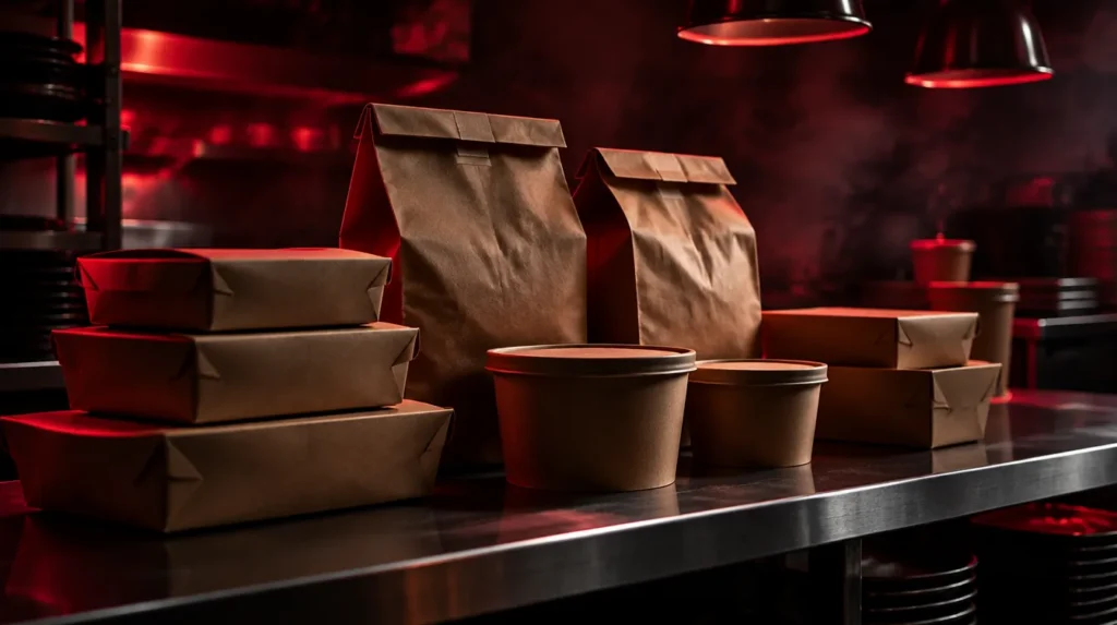 Custo de embalagem no delivery: embalagens de entrega prontas no balcão do restaurante